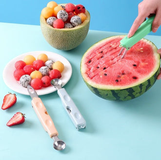 Three-in-one Stainless Steel Multi-purpose Fruit Ball Excavator Spoon Portable Digging Kitchen Tool Summer Party